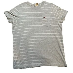 Hollister Gray Short Sleeve Tee with Stripes